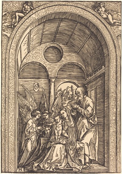 The Holy Family with Two Angels in a Vaulted Hall by Albrecht Dürer